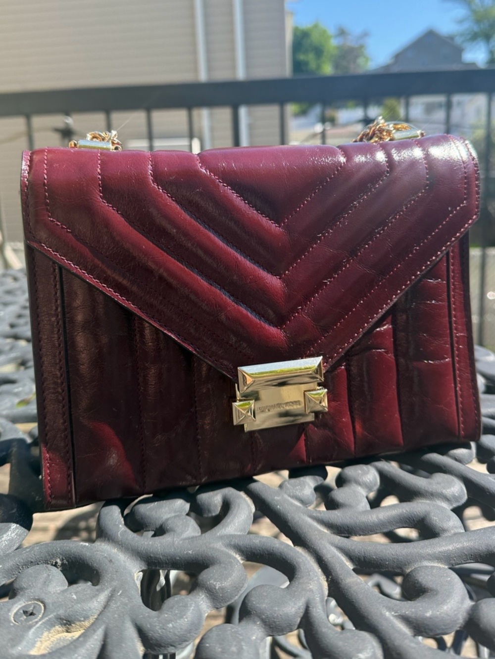 MICHAEL Michael Kors Quilted Burgundy Crossbody with Gold Hardware